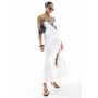4th & Reckless contrast lace detail thigh slit satin camisole maxi dress in white