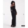 Vero Moda long sleeve mesh bardot dress in black