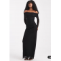 Vero Moda long sleeve mesh bardot dress in black
