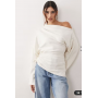 ARRANGE jersey off shoulder wide sleeve top with ruched hem in white