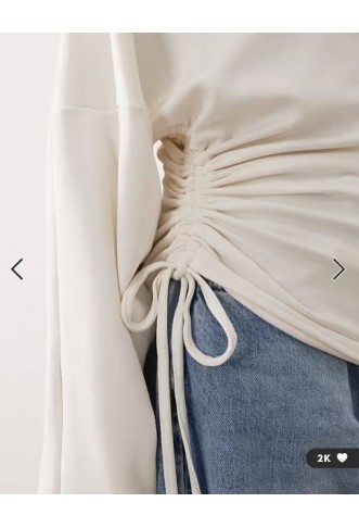 ARRANGE jersey off shoulder wide sleeve top with ruched hem in white