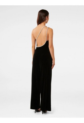 Forever New Black Costanza Diamante Velvet Jumpsuit