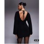 ASOS DESIGN long sleeve with tie open back mini dress in black