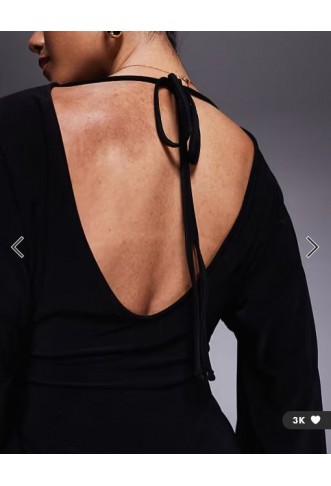 ASOS DESIGN long sleeve with tie open back mini dress in black