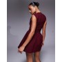 ASOS DESIGN woven mx waisted wrap detail mini dress in burgundy