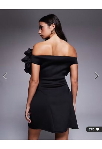 ASOS DESIGN one off shoulder mini lantern dress with corsage trim bodice in black