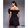 ASOS DESIGN one off shoulder mini lantern dress with corsage trim bodice in black