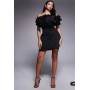 ASOS DESIGN one off shoulder mini lantern dress with corsage trim bodice in black