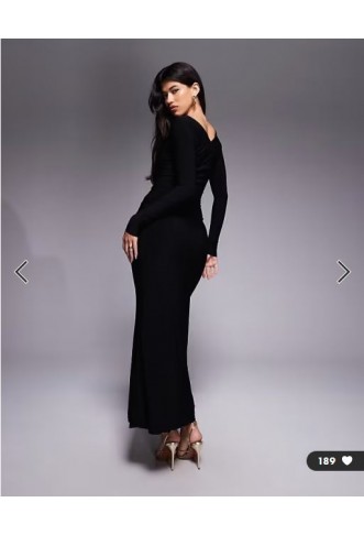 Forever New long sleeve drape maxi dress in black
