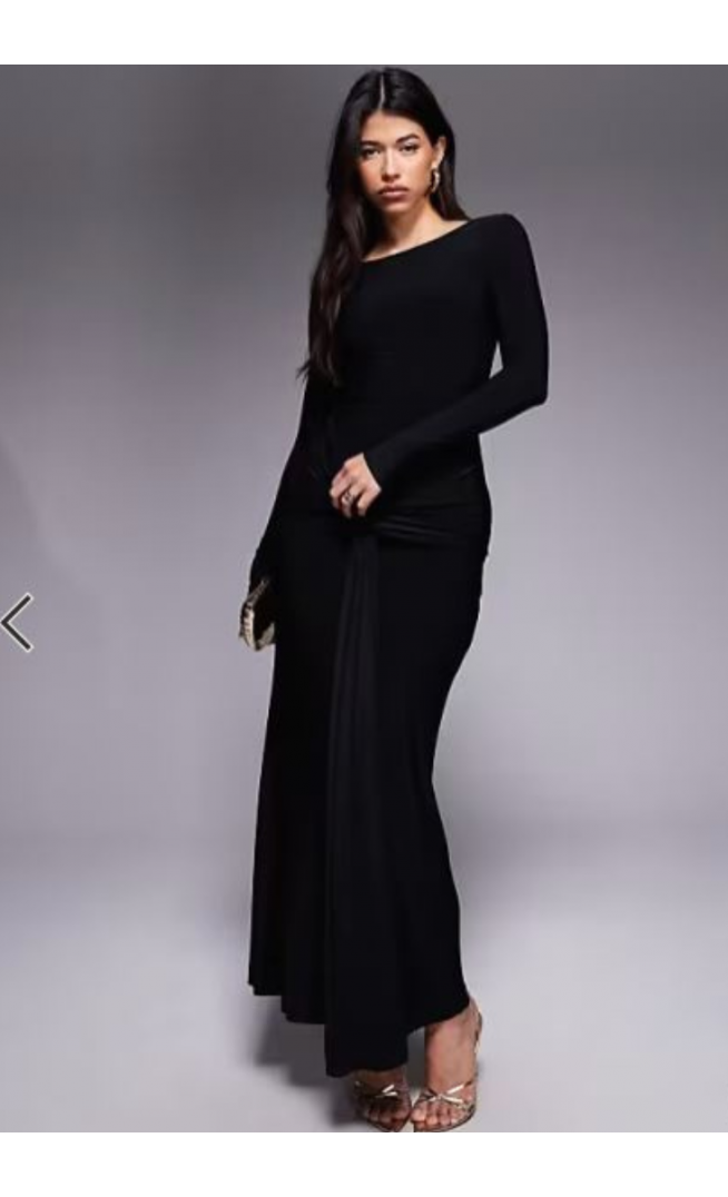Forever New long sleeve drape maxi dress in black