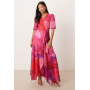 Hope & Ivy Petite flutter sleeve maxi wrap dress in bright pink print