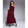 ASOS DESIGN bengaline long sleeve bardot midi dress in burgundy