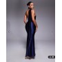 Rare London stretch satin asymmetric scarf detail maxi dress in navy