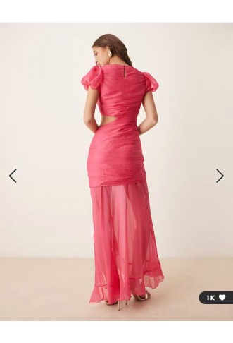 ASOS DESIGN ruched bodice cut out dropped waist maxi dress in raspberry