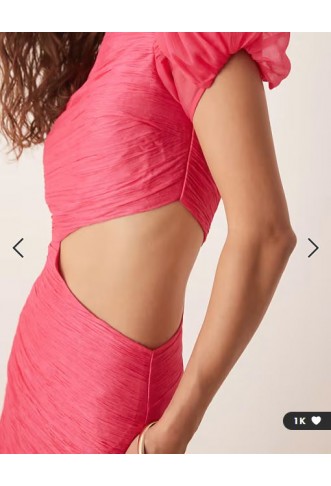 ASOS DESIGN ruched bodice cut out dropped waist maxi dress in raspberry