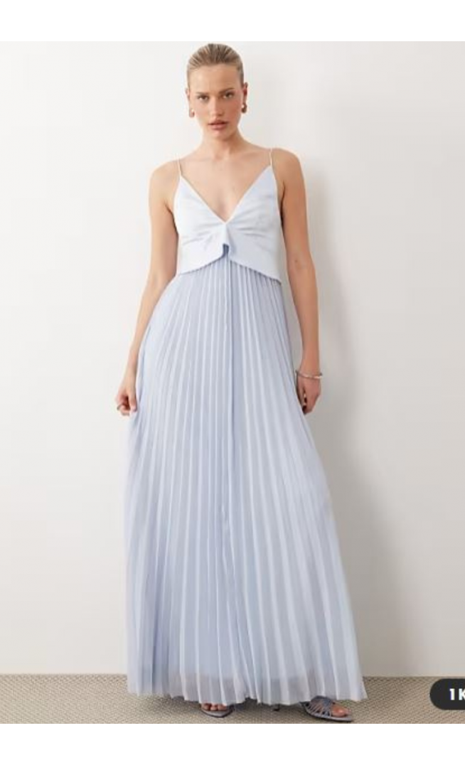 ASOS DESIGN bridesmaids hybrid cami maxi dress with pleat skirt in blue
