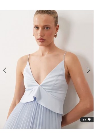 ASOS DESIGN bridesmaids hybrid cami maxi dress with pleat skirt in blue