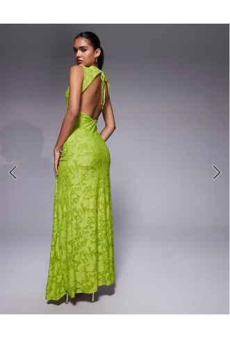 ASOS DESIGN sleeveless with open back burnout maxi dress in lime