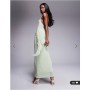 ASOS DESIGN mesh halterneck midi dress with sweeping sash skirt in sage green