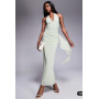 ASOS DESIGN mesh halterneck midi dress with sweeping sash skirt in sage green