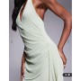 ASOS DESIGN mesh halterneck midi dress with sweeping sash skirt in sage green