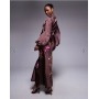 ASOS DESIGN cowl neck floral embroidered bias maxi dress with blouson sleeve in chocolate