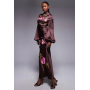 ASOS DESIGN cowl neck floral embroidered bias maxi dress with blouson sleeve in chocolate