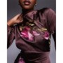 ASOS DESIGN cowl neck floral embroidered bias maxi dress with blouson sleeve in chocolate