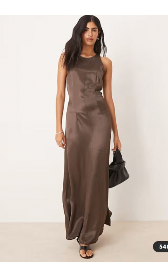 ASOS DESIGN racer satin maxi dress in chocolate