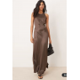 ASOS DESIGN racer satin maxi dress in chocolate