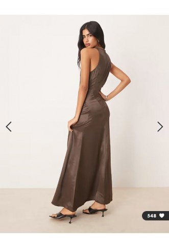 ASOS DESIGN racer satin maxi dress in chocolate
