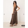 ASOS DESIGN racer satin maxi dress in chocolate