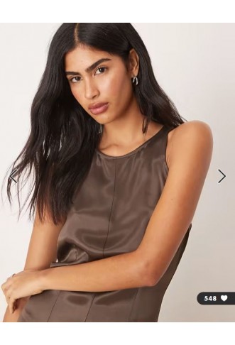 ASOS DESIGN racer satin maxi dress in chocolate