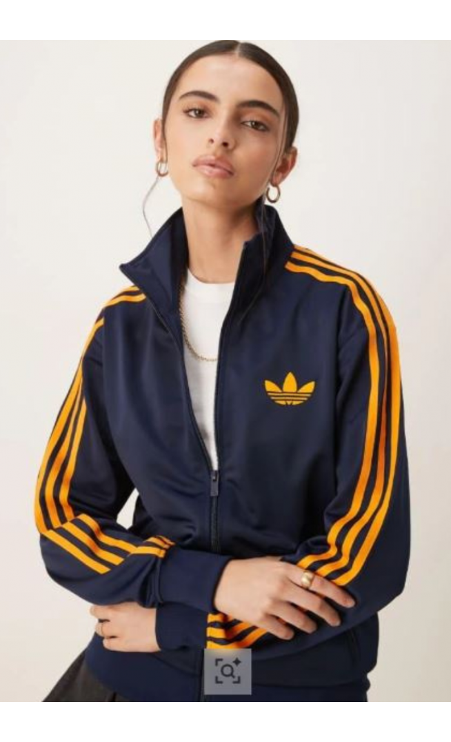 adidas Originals Firebird Loose track top in navy and orange