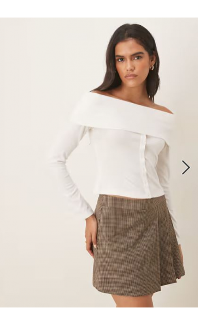 ASOS DESIGN off shoulder button down top in cream