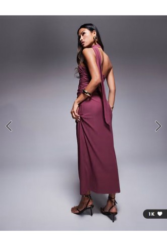 ASOS DESIGN bandeau mesh maxi dress with scarf detail in dusky pink