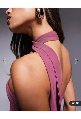 ASOS DESIGN bandeau mesh maxi dress with scarf detail in dusky pink