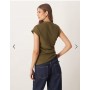 ASOS DESIGN rib grown on neck top with ruched side in khaki