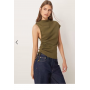 ASOS DESIGN rib grown on neck top with ruched side in khaki