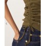 ASOS DESIGN rib grown on neck top with ruched side in khaki
