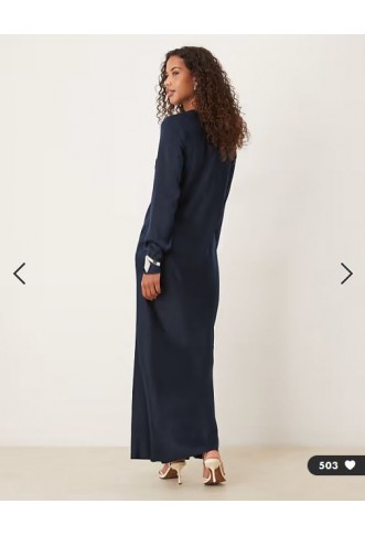 ASOS DESIGN seamed matt satin slip maxi dress in navy