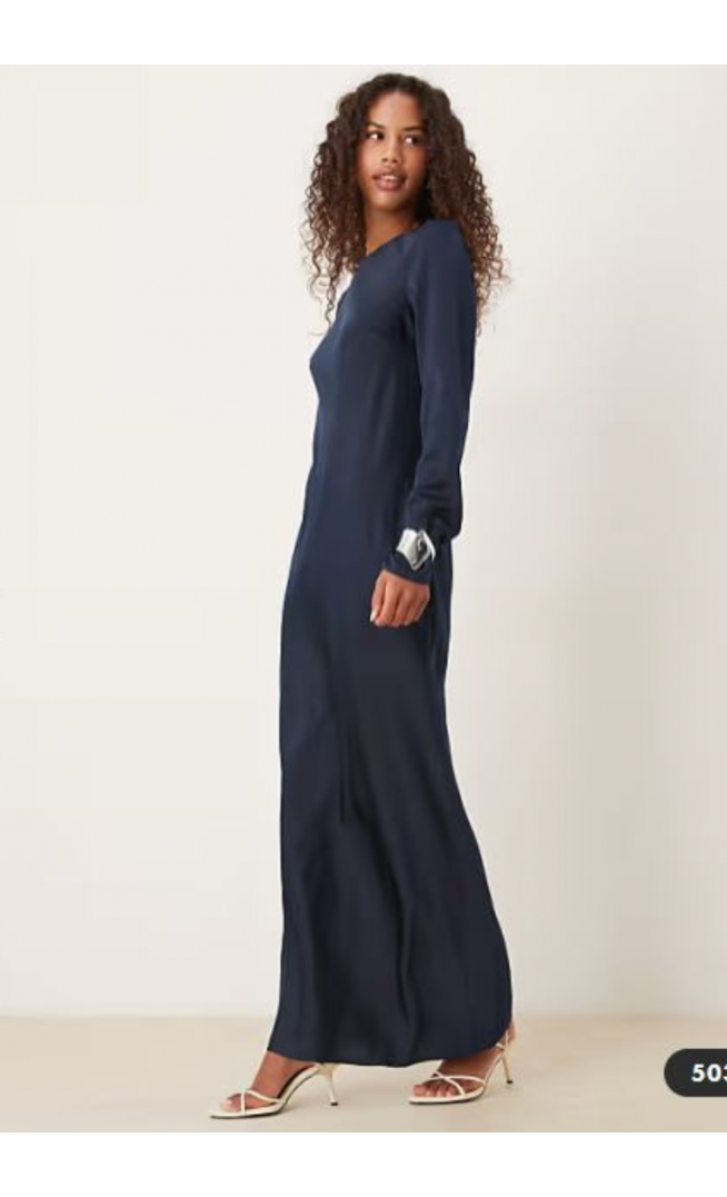 ASOS DESIGN seamed matt satin slip maxi dress in navy