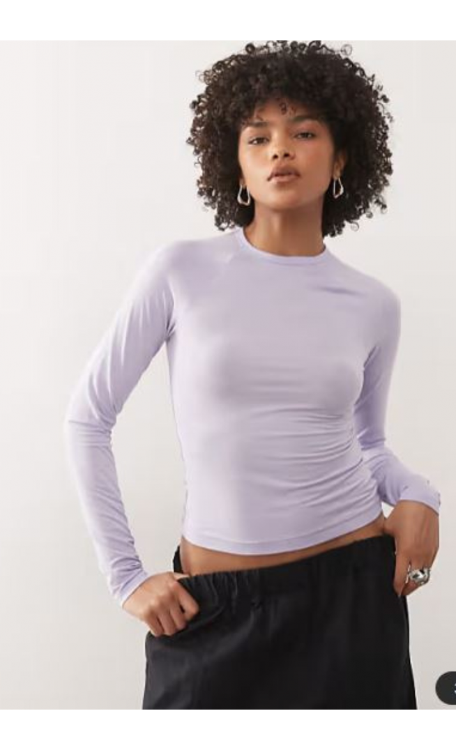 Weekday super soft slim fit long sleeve raglan top in lilac
