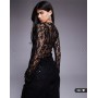 ASOS DESIGN delicate lace embellished square neck long line top in black