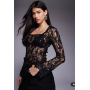 ASOS DESIGN delicate lace embellished square neck long line top in black