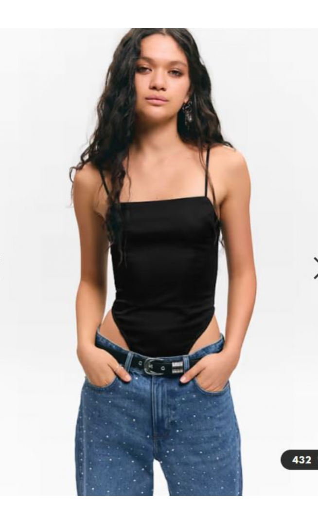 Monki tailored stretch strappy bodysuit in black
