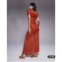 ASOS DESIGN highneck mesh overlay maxi dress with sheer skirt in rust