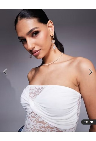 ASOS DESIGN lace twist detail bandeau bodysuit in white