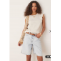 Vila crinkle shirred detail top with ruffle sleeve detail in birch cream