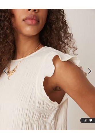 Vila crinkle shirred detail top with ruffle sleeve detail in birch cream